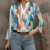 Deals 🧨 Pink Daisy Blue & Orange Abstract Long-Sleeve Notch Neck Top - 👩 Women ❤️