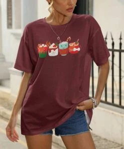 Outlet 😀 Pink Daisy Burgundy Hot & Cold Drinks Oversize Tee - Plus ⌛