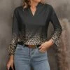 Best Sale 👏 Pink Daisy Black & Tan Ombré Leopard Long-Sleeve Notch Neck Top - 👩 Women 😉
