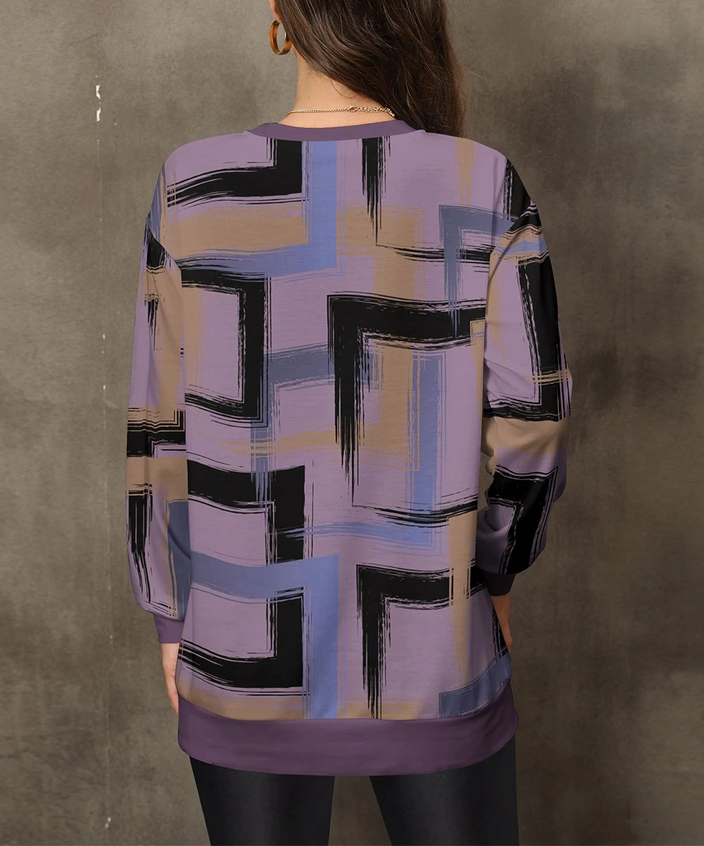 Coupon βοΈ Pink Daisy Purple & Black Square Crewneck Sweatshirt - π© Women π - Image 2