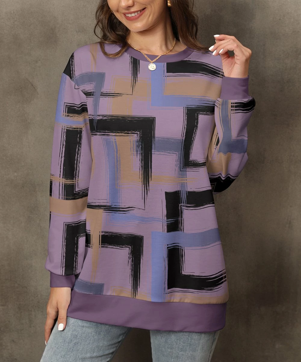 Coupon βοΈ Pink Daisy Purple & Black Square Crewneck Sweatshirt - π© Women π