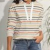 Hot Sale 🔥 Pink Daisy Beige & Navy Stripe Drawstring Hoodie - 👩 Women 😍