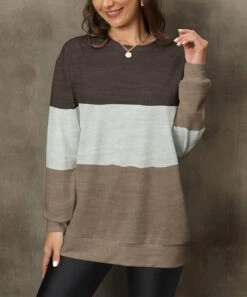 Cheapest 🔥 Pink Daisy Brown & Gray Color Block Sweatshirt - 👩 Women 👍