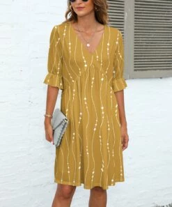 Cheapest ✨ Pink Daisy Yellow & White Abstract V-Neck 👗 Dress - 👩 Women ✨