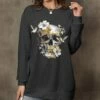 Flash Sale 🌟 Pink Daisy Black & Orange Floral Skull Crewneck Sweatshirt - 👩 Women 😍