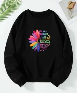 Hot Sale π Teedino Black & Pink 'Be A Daisy' Fleece-Lined Sweatshirt - π© Women π
