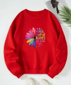 Buy π Teedino Red & Pink 'Be A Daisy' Fleece-Lined Sweatshirt - π© Women π₯