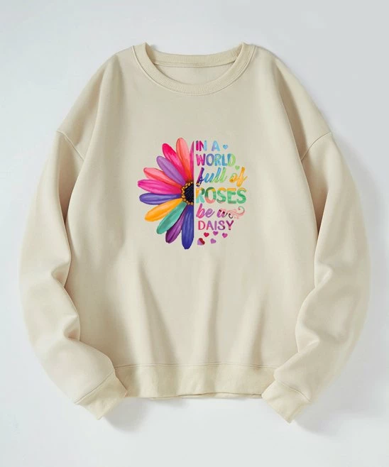 Buy π₯ Teedino Apricot & Pink 'Be A Daisy' Fleece-Lined Sweatshirt - π© Women π - Image 2
