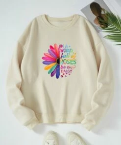Buy π₯ Teedino Apricot & Pink 'Be A Daisy' Fleece-Lined Sweatshirt - π© Women π