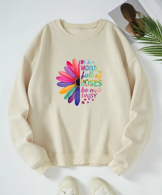 Buy π₯ Teedino Apricot & Pink 'Be A Daisy' Fleece-Lined Sweatshirt - π© Women π