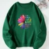 Best Sale 😉 Teedino Green & Pink 'Be A Daisy' Fleece-Lined Sweatshirt - 👩 Women 🧨
