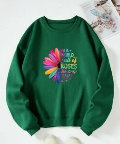 Best Sale π Teedino Green & Pink 'Be A Daisy' Fleece-Lined Sweatshirt - π© Women π§¨