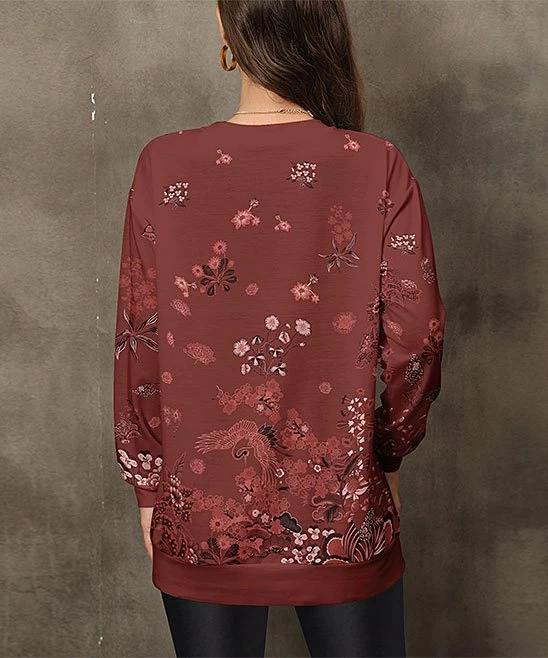 Hot Sale π Pink Daisy Wine & Pink Floral Crewneck Pullover - Plus π - Image 2