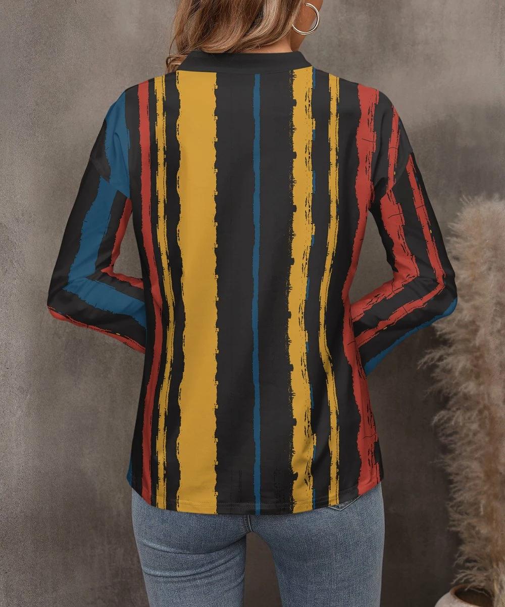 Budget β Pink Daisy Yellow & Red Abstract Stripe Long-Sleeve Notch Neck Top - π© Women β - Image 2