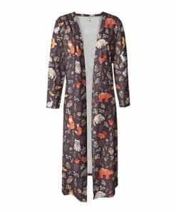 Coupon 🌟 Pink Daisy Brown & Orange Fox Bear Longline Open Cardigan - Plus 🛒