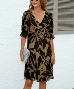 Deals 😉 Pink Daisy Black & Brown Abstract Empire-Waist 👗 Dress - 👩 Women ❤️