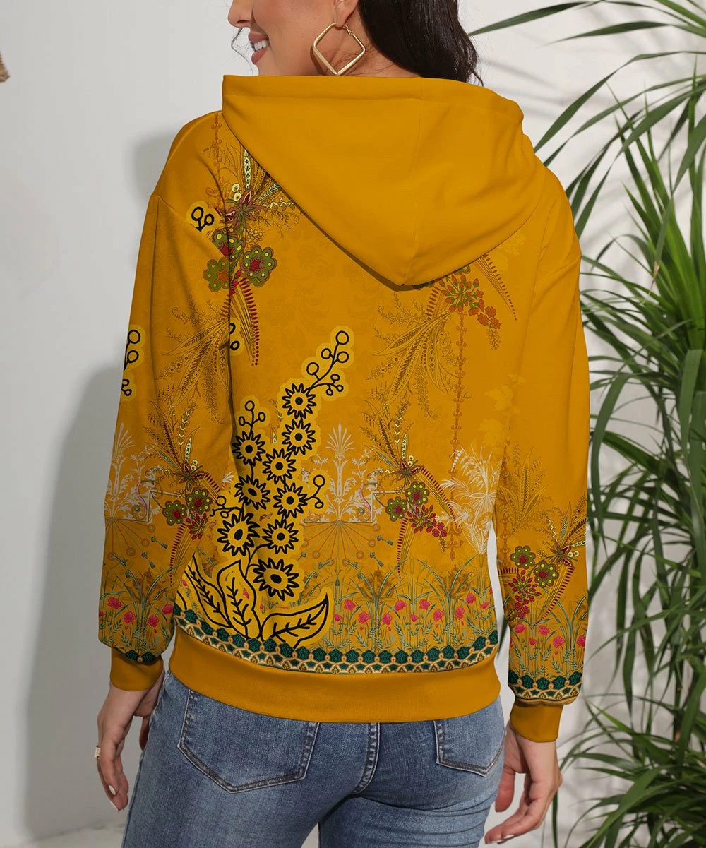 Buy π Pink Daisy Orange & Black Floral Hoodie - π© Women β - Image 2