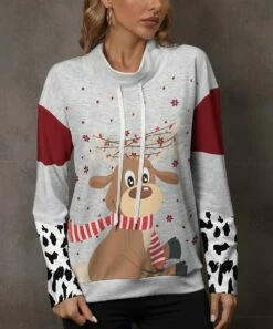 Flash Sale 👏 Pink Daisy Gray & Red Reindeer Color Block Drawstring Hoodie - Plus 😉