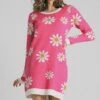 Flash Sale 😍 UMGEE U.S.A. Pink & White Daisy Sweater 👗 Dress - 👩 Women 😉