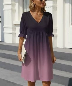 Deals β€οΈ Pink Daisy Purple OmbrΓ© Half-Sleeve V-Neck π Dress - Plus π