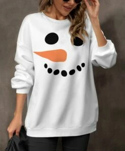 Best deal ⭐ Pink Daisy White & Orange Snowman Face Sweatshirt - 👩 Women 🌟
