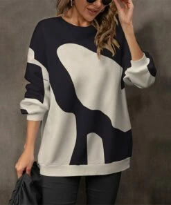 Best reviews of 🤩 Pink Daisy Black & White Abstract Crewneck Sweatshirt - 👩 Women & Plus 🌟