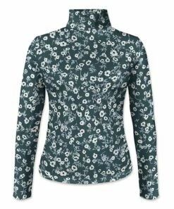 Hot Sale ❤️ Pink Daisy Dark Green & White Floral Long-Sleeve Mock Neck Top - 👩 Women 💯