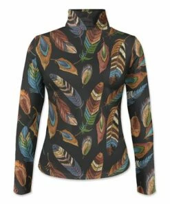 Budget 🧨 Pink Daisy Black & Blue Feathers Long-Sleeve Turtleneck - 👩 Women 👍