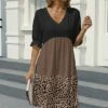 Flash Sale 🤩 Pink Daisy Black & Brown Leopard Ruffle-Accent V-Neck Empire-Waist 👗 Dress - 👩 Women & Plus ✨