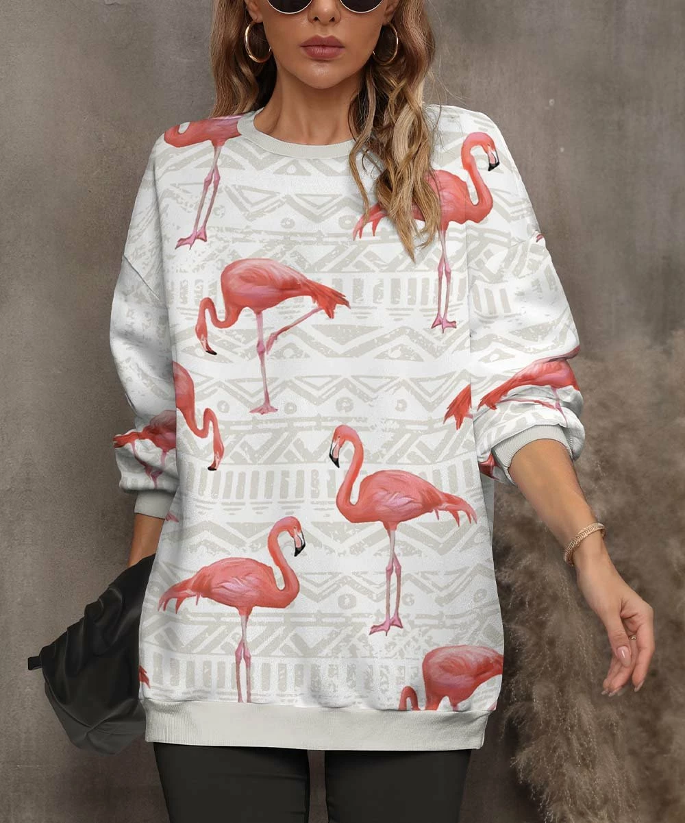 Deals π Pink Daisy White & Pink Geometric Flamingo Sweater - π© Women β - Image 2