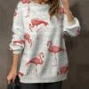 Deals 🎉 Pink Daisy White & Pink Geometric Flamingo Sweater - 👩 Women ⭐