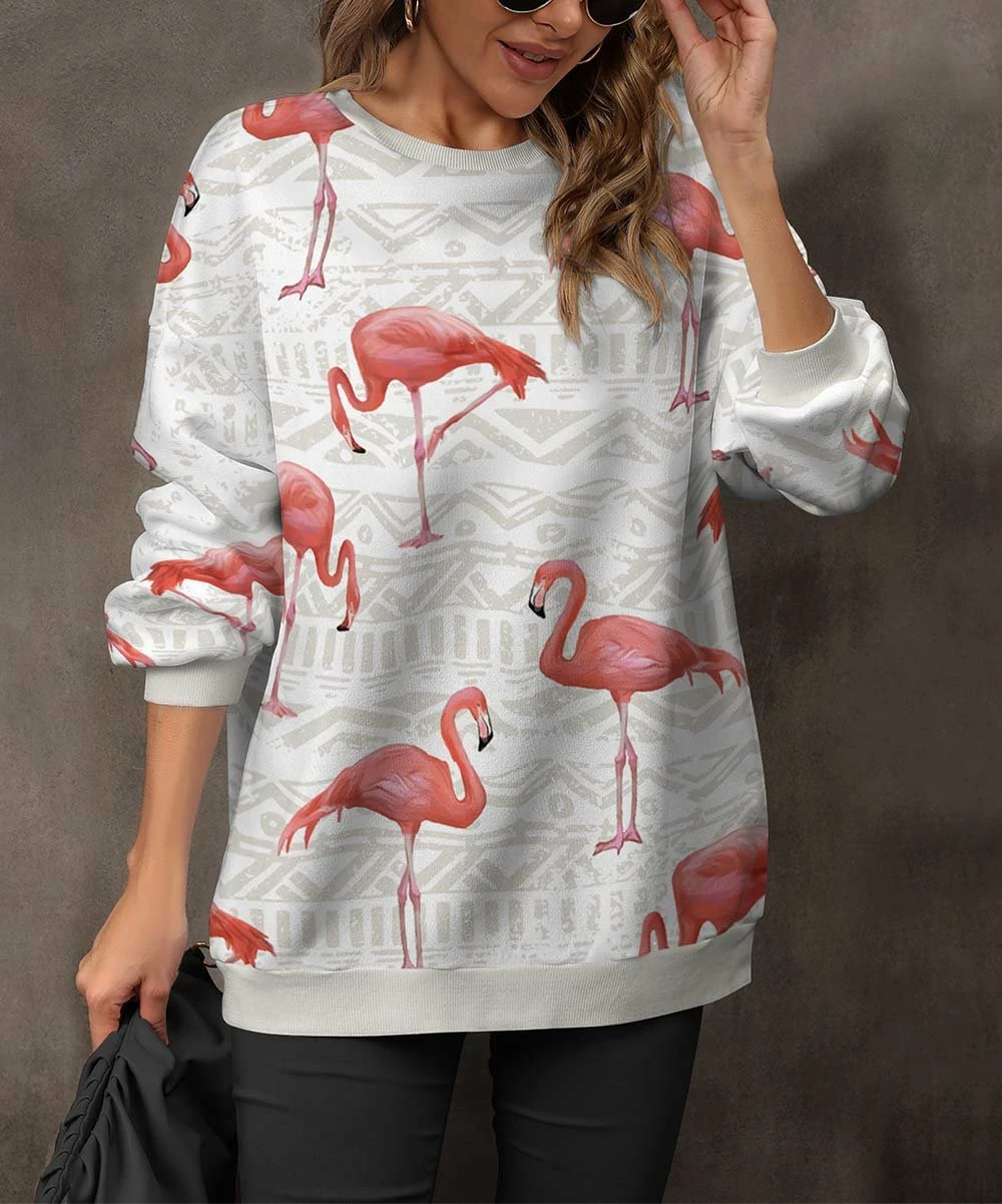Deals π Pink Daisy White & Pink Geometric Flamingo Sweater - π© Women β