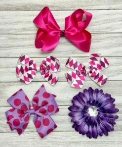Top 10 😀 Fairy Bow 👩 Mother Shocking Pink & Purple Flower Hair Clip Set ⌛