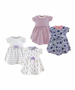 Budget 🎁 Touched By Nature Lavender & White Floral Daisy Organic Cotton Short-Sleeve A-Line 👗 Dress Set - Infant & Toddler 😀