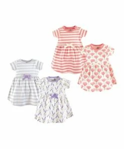 Promo 🥰 Touched By Nature Lavender & White Floral Tulip Organic Cotton Short-Sleeve A-Line 👗 Dress Set - Newborn, Infant, Toddler & 👧 Girls ❤️