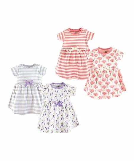 Promo π₯° Touched By Nature Lavender & White Floral Tulip Organic Cotton Short-Sleeve A-Line π Dress Set - Newborn, Infant, Toddler & π§ Girls β€οΈ