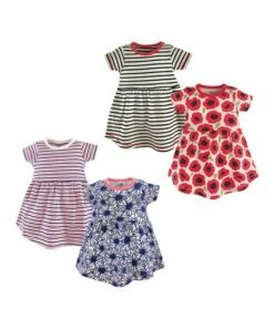 Best Sale 🎉 Touched By Nature Pink & Blue Daisy Poppy Short-Sleeve Organic Cotton A-Line 👗 Dress Set - Infant & Toddler 🔔