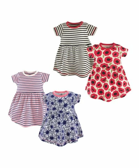Best Sale π Touched By Nature Pink & Blue Daisy Poppy Short-Sleeve Organic Cotton A-Line π Dress Set - Infant & Toddler π