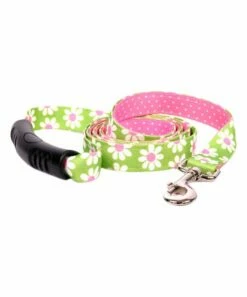 Outlet 🔥 Yellow 🐶 Dog Design Green & Pink Daisy Pin Dot EZ-Grip Lead 👏