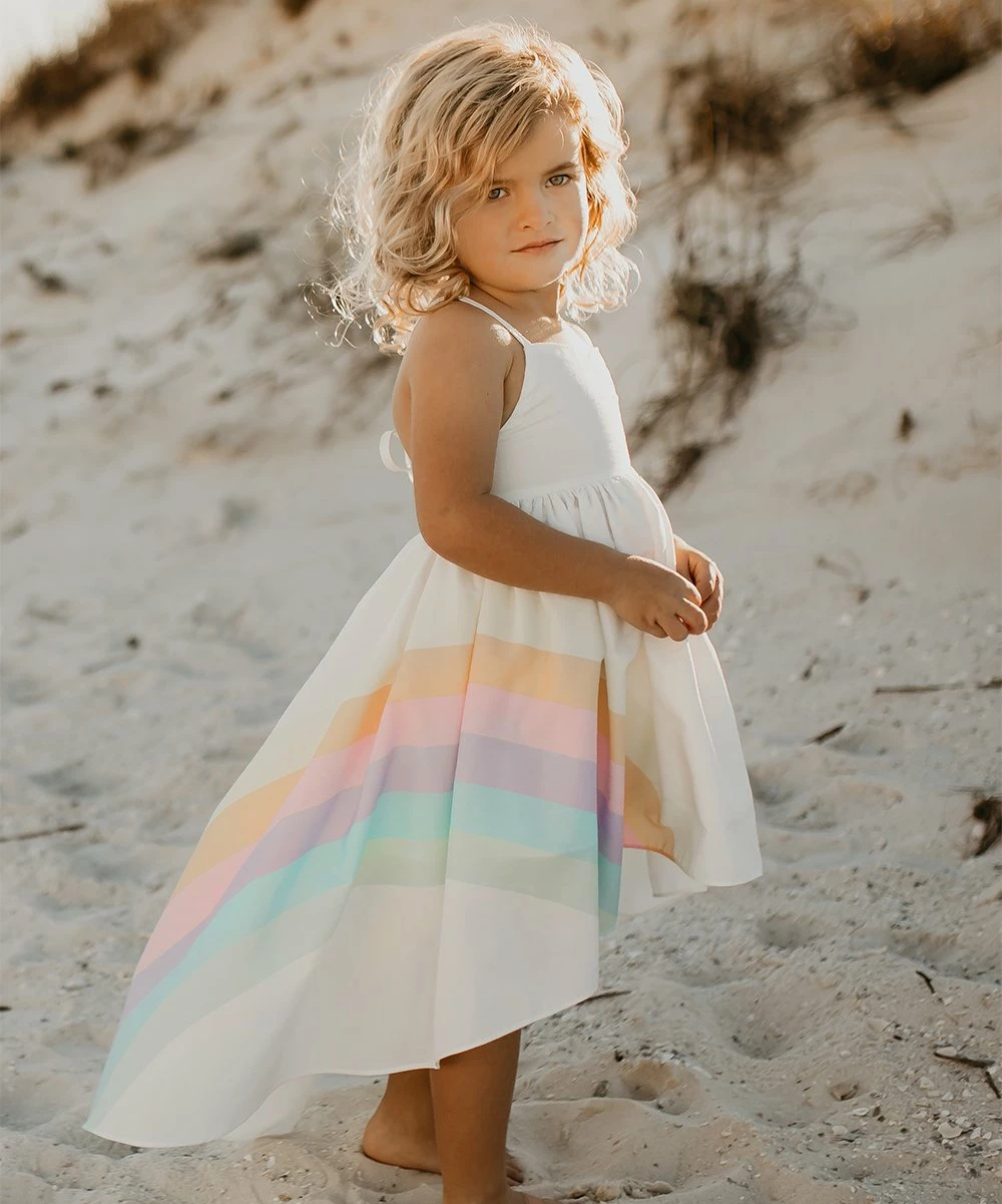 Brand new π Oopsie Daisy White & Pink Rainbow Sleeveless Hi-Low π Dress - π§ Girls β - Image 3