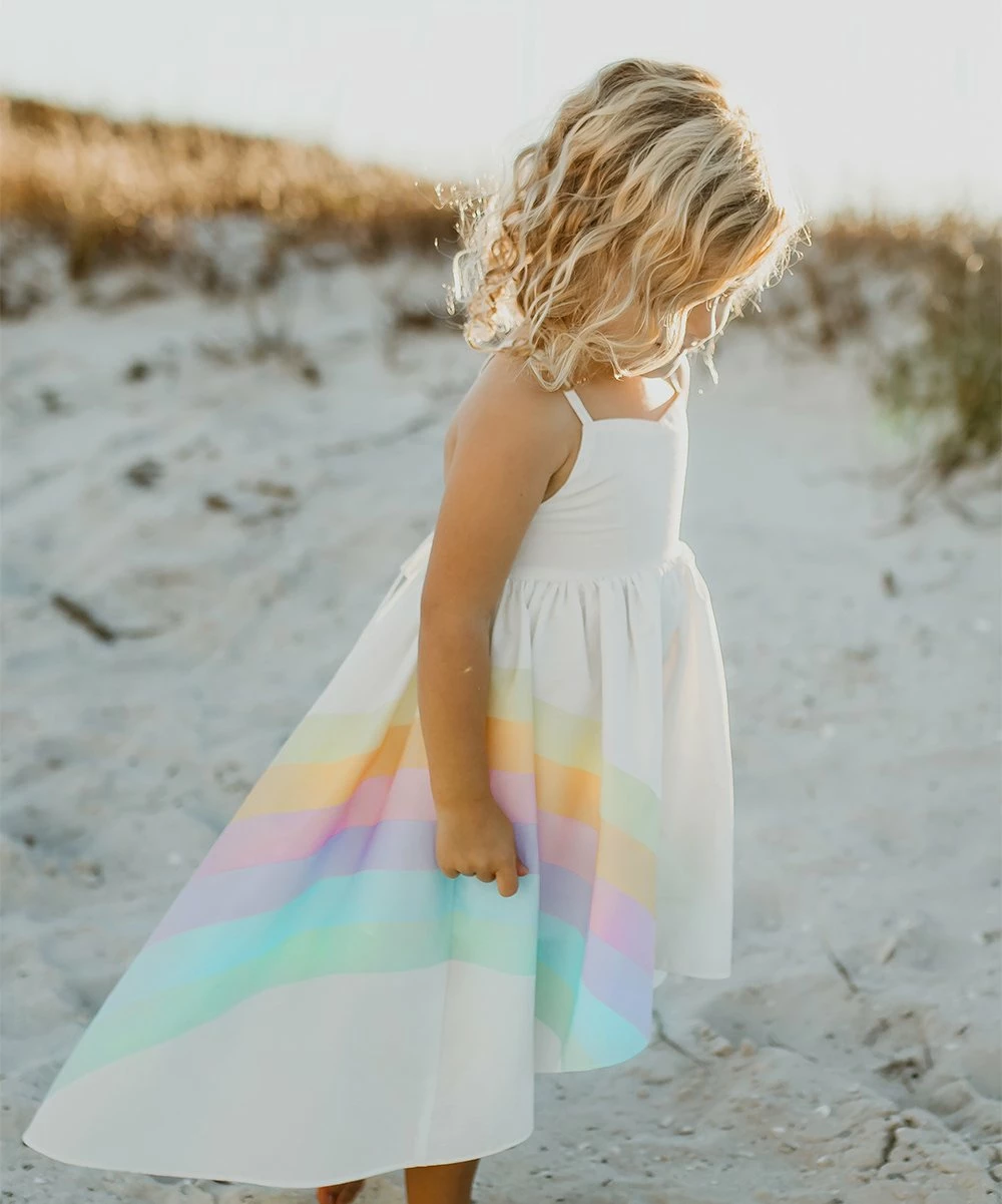 Brand new π Oopsie Daisy White & Pink Rainbow Sleeveless Hi-Low π Dress - π§ Girls β - Image 4