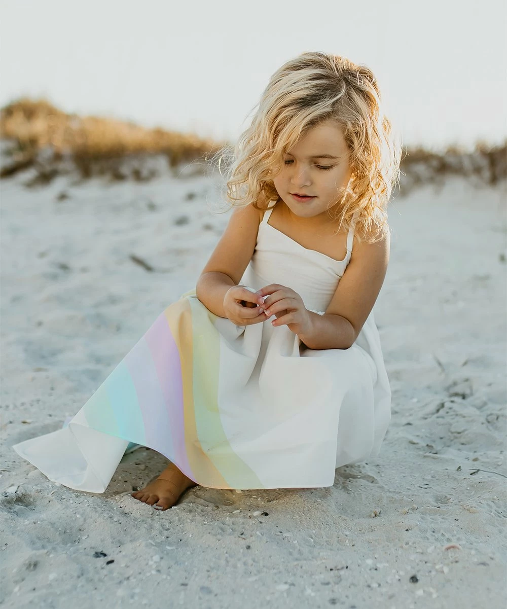 Brand new π Oopsie Daisy White & Pink Rainbow Sleeveless Hi-Low π Dress - π§ Girls β - Image 5