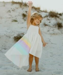 Brand new π Oopsie Daisy White & Pink Rainbow Sleeveless Hi-Low π Dress - π§ Girls β