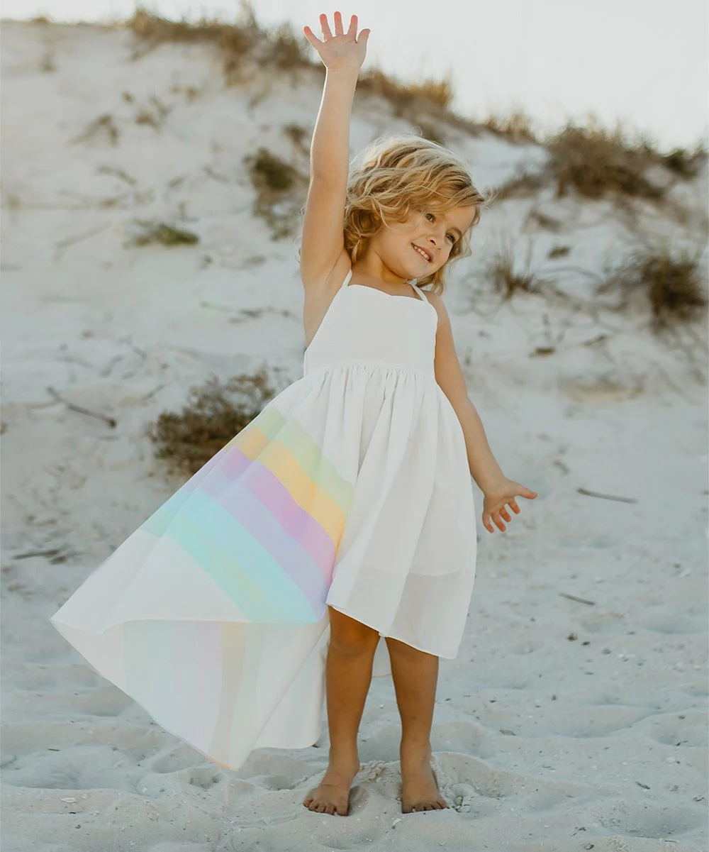 Brand new π Oopsie Daisy White & Pink Rainbow Sleeveless Hi-Low π Dress - π§ Girls β