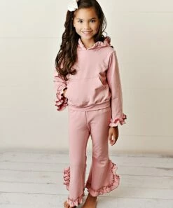 Coupon 🎉 Oopsie Daisy Dusty Pink Ruffle-Detail Hoodie & Ruffle-Hem Pants - Toddler & 👧 Girls 🌟