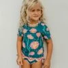 Budget 🎁 Oopsie Daisy Dark Teal & Pink Floral Rashguard Set - 👧 Girls ✨