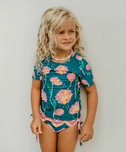 Budget 🎁 Oopsie Daisy Dark Teal & Pink Floral Rashguard Set - 👧 Girls ✨