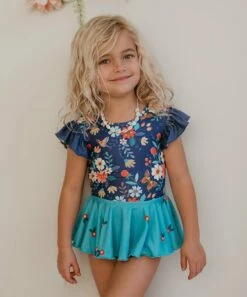 Budget 🛒 Oopsie Daisy Navy & Pink Floral 👗 Skirted Angel-Sleeve Leotard - 👧 Girls 💯