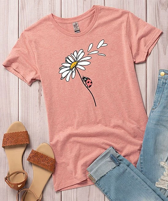 Cheapest π Instant Message π© Women's Desert Pink Ladybug On Daisy Graphic Tee - π© Women π