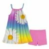 Promo 🤩 Sunshine Swing Blue & Yellow Ombré Daisy Pillowcase 👗 Dress & Pink Shorts - 👧 Girls 🧨